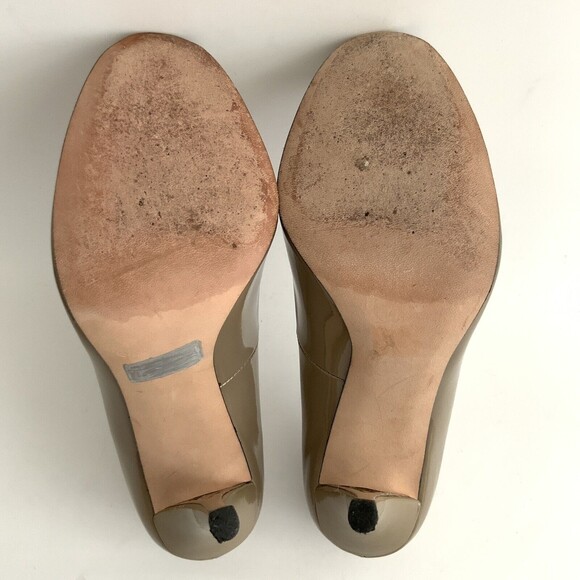 Stuart Weitzman Heels Women Size 7.5 Beige Patent Leather Peep-toe Pumps - Picture 9 of 12